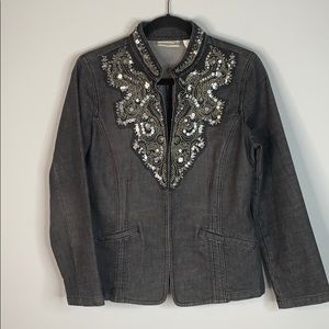Chico’s denim gray jacket beaded sequined M